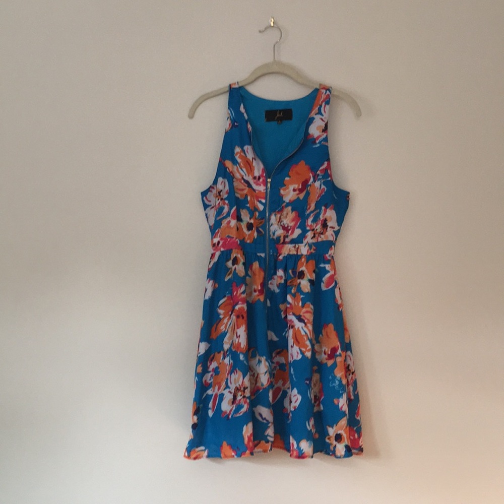 Blue Floral Zip Front Dress